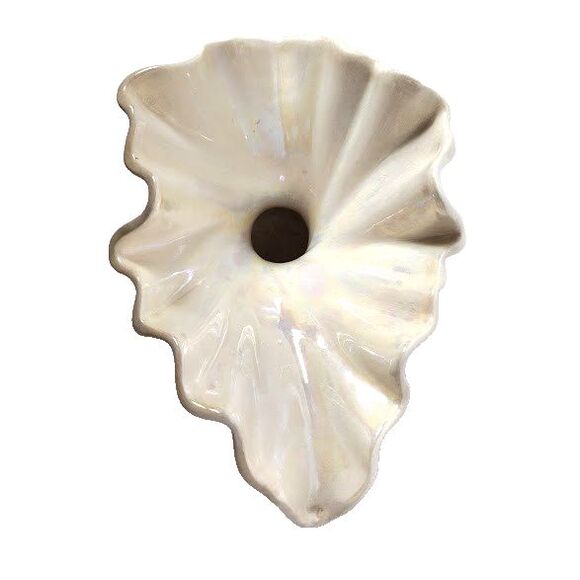 White Iridescent Flower Vase Signed Rush Low Swirl Ruffled Edge - Picture 3 of 5